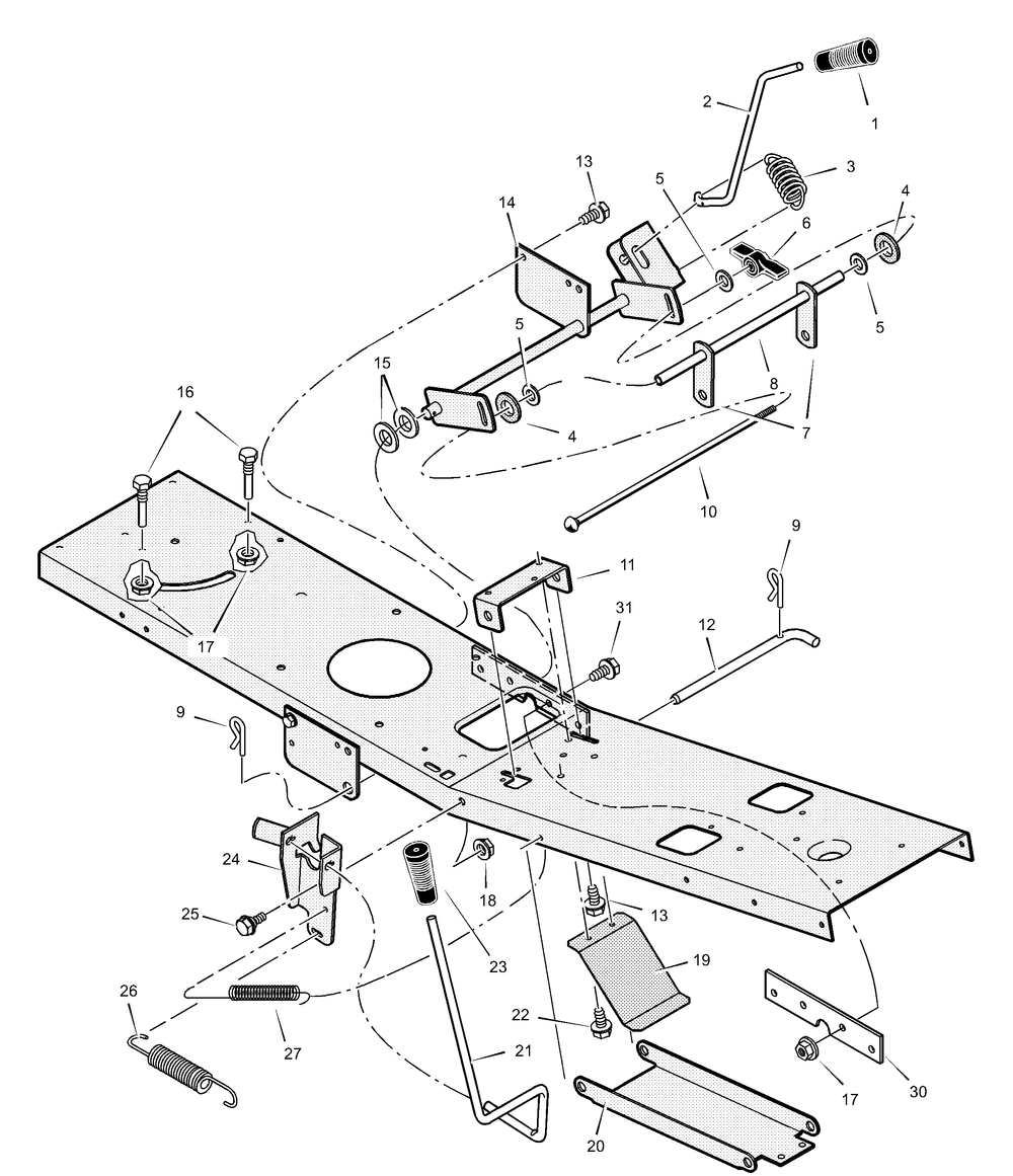 Mower Housing Suspension Diagram and Parts List for 309300X50A  Briggs and Stratton Lawn Tractor